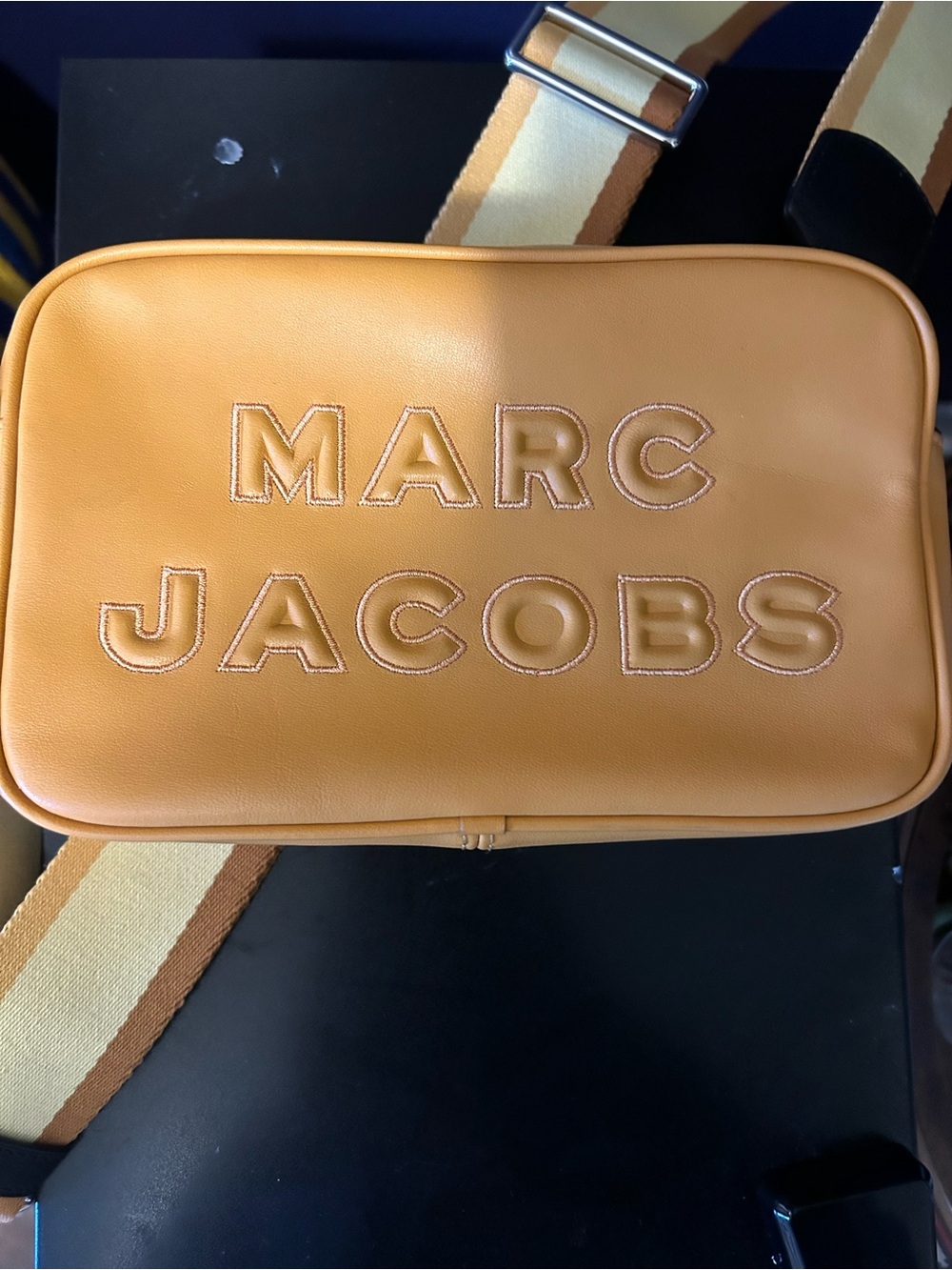 Marc Jacobs Caramel Leather Crossbody with Striped Strap